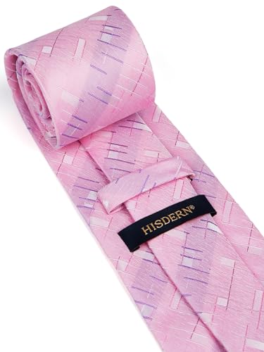 Image of HISDERN Ties for Men Formal Business Plaid Checked Mens Ties and Pocket Square Set Classic Wedding Necktie Handkerchief