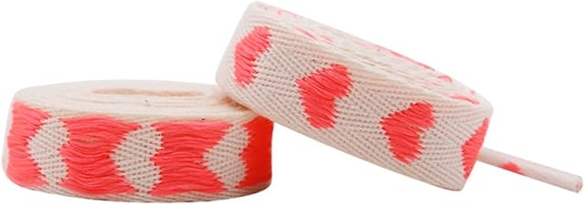 FUFUYO Flat Heart Pattern Shoelaces 1.7cm Wide Replacement Shoe Laces for Women Men Kids Skate Boot Casual Shoes Pink 100CM