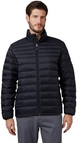 32 Degrees Heat Men’s Ultra-Light Down Packable Jacket – Lightweight Compressible Puffer, Black, Large