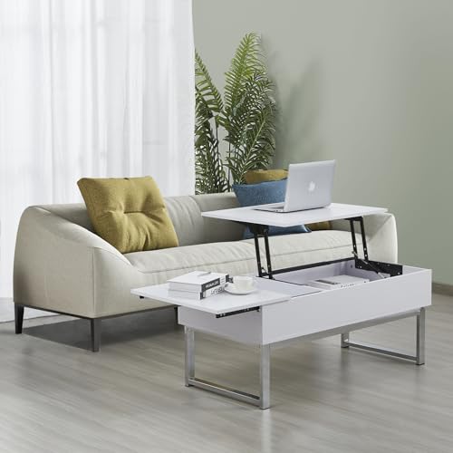 WEBER INDUSTRIES Table Basse Flower Plateau relevable, Blanc Pieds métal chromés