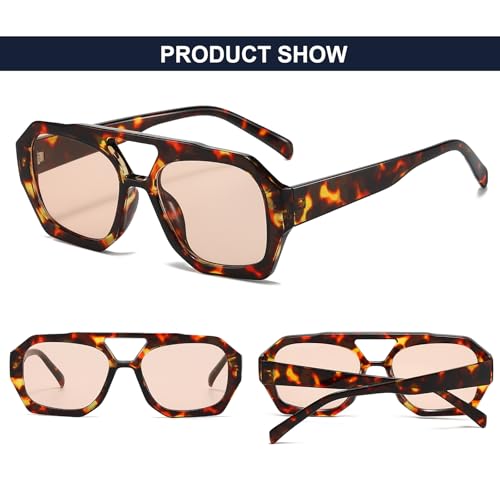 Mirkcittle Trendy Square Aviator Sunglasses for Women Men Hexagonal Thick Frame Double Bridge Designer Inspired Sun Glasses4