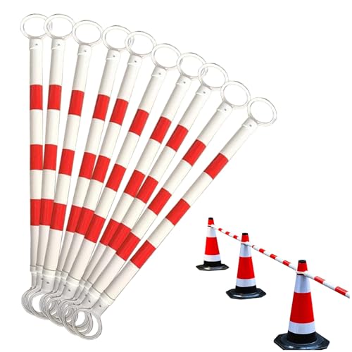 Telescopic Demarcation Pole Extendable on one End Length 1.2-2.2M, Flexible Plastic Traffic Cone Bar with Reflective Film, Safety Barrier Pole for Parking Lots and Road Construction(Retractable-10 pcs