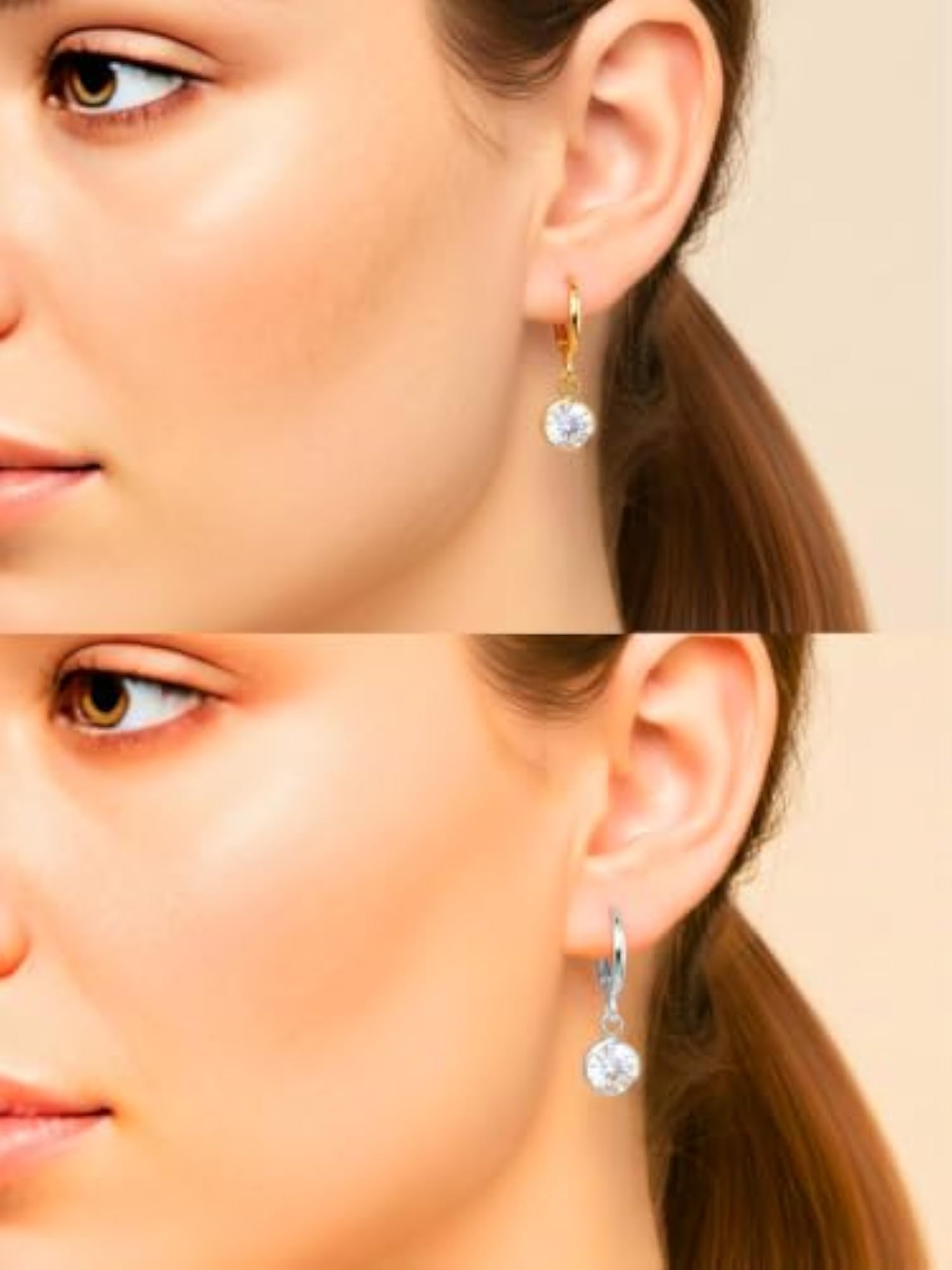 Crystal CZ Charm Hoop Drop Earrings in Gold and Silver