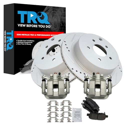 Image of TRQ Performance Rear Brake Pad and Rotor Set Semi Metallic Vented Coated | For 2003-2007 Nissan Murano 2004-2009 Quest