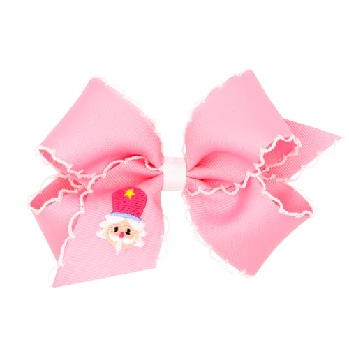 Wee Ones Girls Grosgrain Hair Bow with Moonstitch Edge and Holiday-themed Nutcracker Embroidery, Nutcracker, Medium