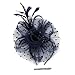fghuim Women's Organza Church British Bridal Tea Party Wedding Hat Feather Hair Clip Fascinators Hat (Navy Blue)