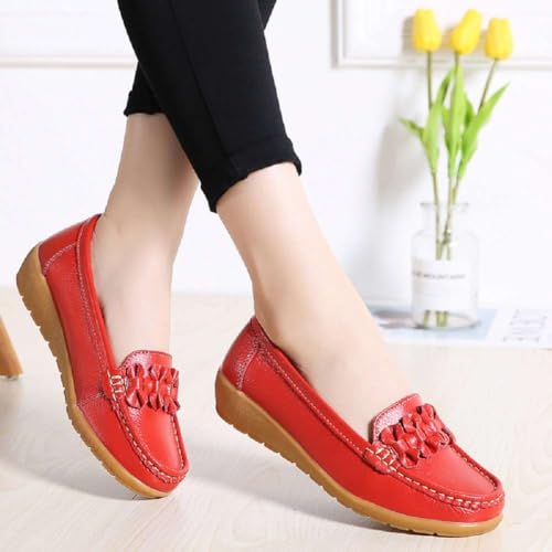 Image of Women's Genuine Leather Platform Loafers Classic Casual Comfort Slip-On Shoes Soft Sole Dress Shoes