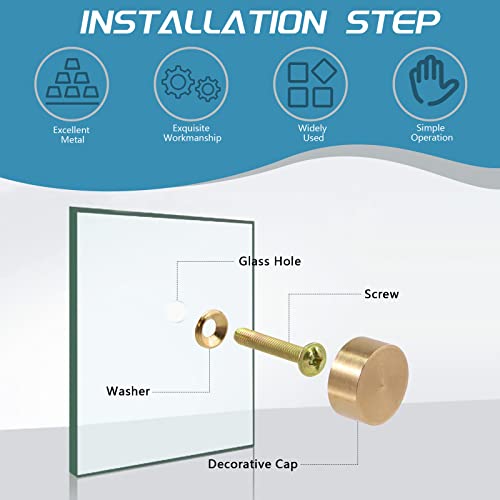 Cimeton 60Stk. 12mm Spiegelschrauben Abdeckkappe mit Spiegel-Dekorschrauben und Unterlegscheiben, goldene Spiegelschrauben Befestigungen für Spiegel Teetische (12mm+M4, gold)