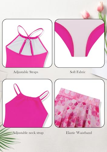 Image of Girls One Piece Swimsuits with Mesh Skirt Tanikini Bathing Suit Swimwear 6-14Y