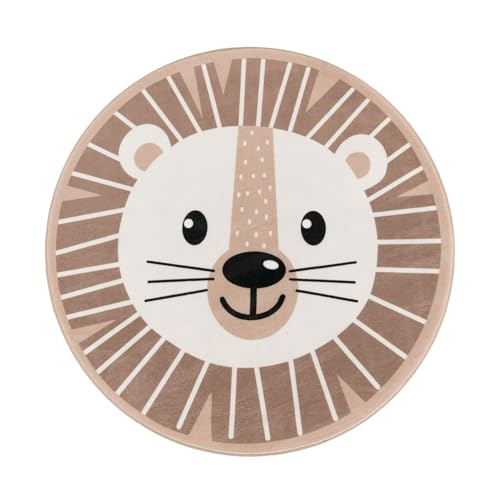 TT Home Teppich Kinderzimmer Kinderteppich Babymatte Für Jungs Und Mädchen Rund Modern, Farbe:Beige, Größe:80 cm Rund