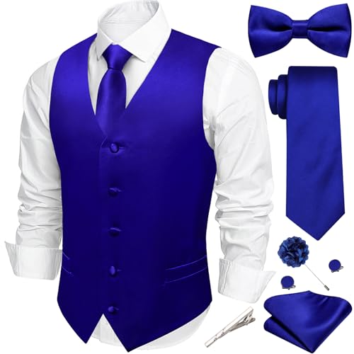 Image of Barry.Wang Men's Suit Vest Tie Bowtie Set Formal Silk Paisley Waistcoat Hanky Cufflinks Lapel Pin Set Wedding Party 7PCS