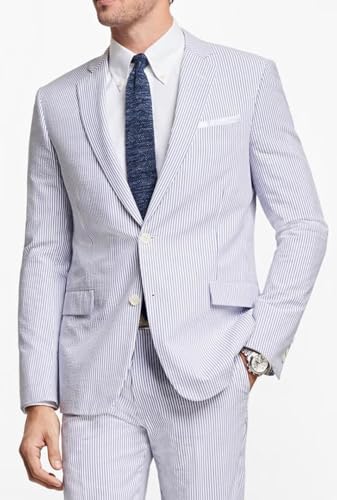 Summer Seersucker Suits for Men Slim Fit Casual Beach Wedding Grooms Seersucker Blazer Pants 2 Piece4