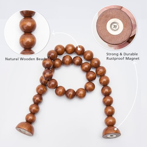 Pretty Jolly 2 Pack Wood Bead Curtain Tiebacks Boho Farmhouse Decor Drape Tie Backs Strong Magnetic Natural Wooden Beaded Curtain Holdbacks for Home & Office Outdoor Window Draperies (Coffee) - Image 2