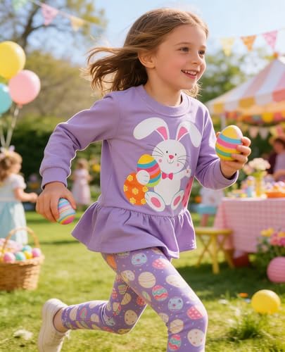 Image of Little Girls 2 Piece Outfits Ruffle Sleeve Unicorn Sweatshirts Top and Leggings Set School Outfits Kids Clothing Set