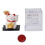 Cyrank Winkekatze Solarbetriebene, Kawaii Winkende Katze, Chinesische Glückskatze Lucky Cat, Maneki Neko Fengshui Auto Dashboard Decor Home Desk Display 2in (Weiß)