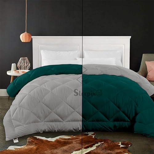 Image of 600 GSM Heavy Winter Single Bed Comforter | Microfiber, Breathable, Reversible,Soft, Lightweight & Machine Washable Comforter for Single Bed 60x90 Inch - TealSilver