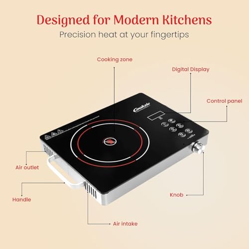 Image of 2200W Infrared Cooktop with Grill Plate, Touch Panel & LED Display, Multi-Function Electric Cooker for All Cookware, Black