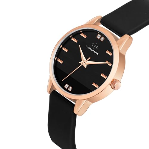 Image of CHARLIEKEEN Women's Elegant Watch with Rose Gold Case, Silicone Band, Crystal Accents, Analog Display