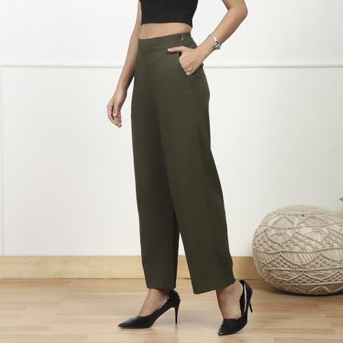 Image of BIBA Women Polyester Relaxed Solid Pants