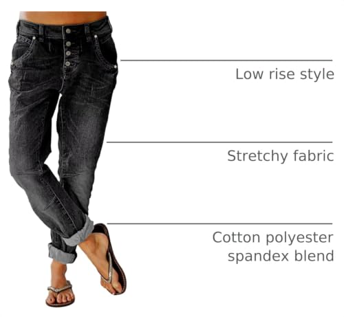 Image of Flamingals Women's Straight Leg Jeans Mid Rise Button Fly Stretchy Wash Stitch Detail 90s Casual Trendy Denim Jeans