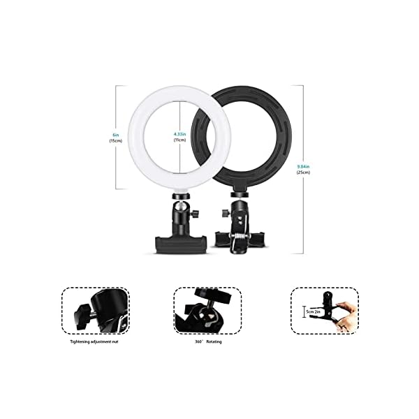 Plartree Videokonferenz Licht, 6"Ringlicht Laptop mit Clip, 3 Lichtmodi, 11 Helligkeitsstufen, Ringleuchte für Zoom Meeting,Webcam, Tiktok, Makeup, Live Stream, YouTube, Fotografie/Dimmbare – Bild 8