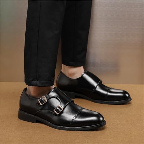 Mens Double Monk Strap Shoes Slip On Comfortable Round Toe Oxford Business Dress Shoes2