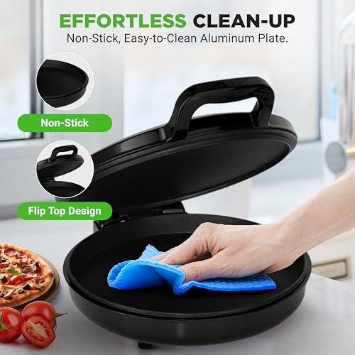 Image of NutriChef Countertop Pizza Maker | 1500W Non-Stick Electric Pizza Cooker | Make 12 inch Personal Pizzas, Eggs, Toast, Quesadillas & More | Cool-Touch Handles & Space Saving | Temp Range 175-400F | Black