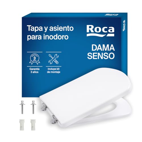 Roca Dama Senso - Tapa y asiento para inodoro, tapadera de WC original con ajuste perfecto, recambio de tapa de váter resistente, blanco, A801511004