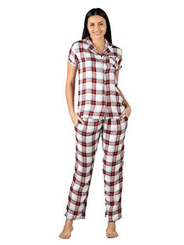 Image of Evolove Women's Polyester Half Sleeves Collared Night Suit Set /Top Pyjama Set Super Soft Comfortable (Nightsuit-Collar-HS-2)