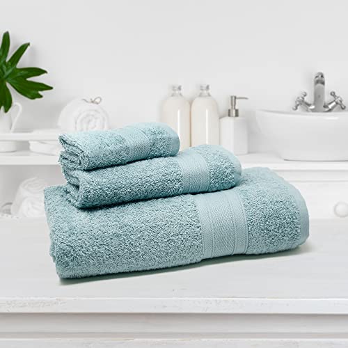 Trident 3 Piece Premium Bath Towels Set 100% Cotton 1 Large Bath Towel, 1 Hand Towel, 1 Wash Cloth Soft And Plush Luxury Bathroom Towel Quick Dry, Super Soft Hotel Quality Shower Towels - Nile Blue #TOP2