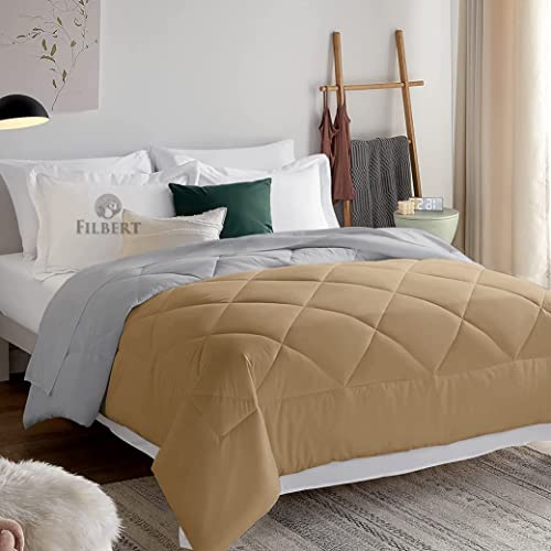 Image of Filbert Reversible Microfiber 300 Tc 250 Gsm Diamond Stitch Double Bed Comforter Blanket For All Season Light Weight (90 inch X 100 inch Inches /228Cm X 254Cm) - Comforter Double Bed | Silver /Beige