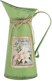DOITOOL Shabby Chic Flower Vase Vintage Farmhouse Jug Vase Milk Can Pitcher Galvanized Metal Rustic Vase Holder for Home Decoration Green