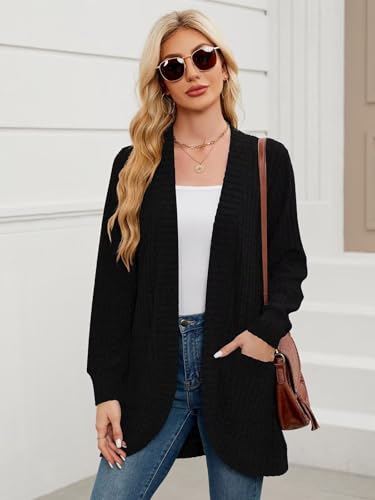 Image of BELAROI Women Plus Size Cardigan Sweater Fall Outfit | Open front long cardigan, lightweight sweater, versatile layering tops for fall winter, daily wear, outdoor, office clothes