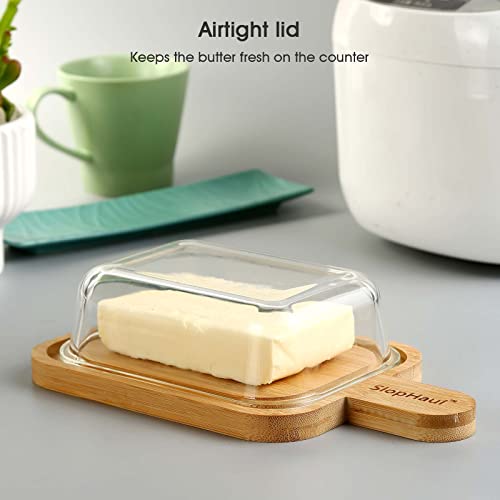 Large Glass Butter Dish With Lid For Countertop, Accommodates All East/West Coast Butter, Elegant And Durable Butter Keeper Container For Kitchen Decor, Microwave/Dishwasher Safe #TOP4