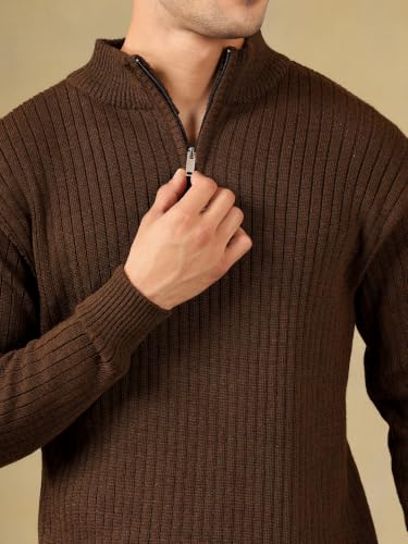 Image of Kvetoo Men High Neck Zipper Full Sleeve Woolen Winter Sweater