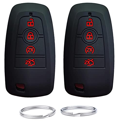 UOKEY Silicone Key Fob Remote Cover Case fit for 2019 2018 2017 Ford Fusion Edge Expedition Explorer Mustang (â€ŽM3N-A2C93142300) (Black+Black)