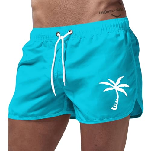 Men Swimming Trunks 5 Inch Inseam Coconut Tree Print Quick Dry Board Shorts Elastic Waist Summer Swimsuits with Pockets