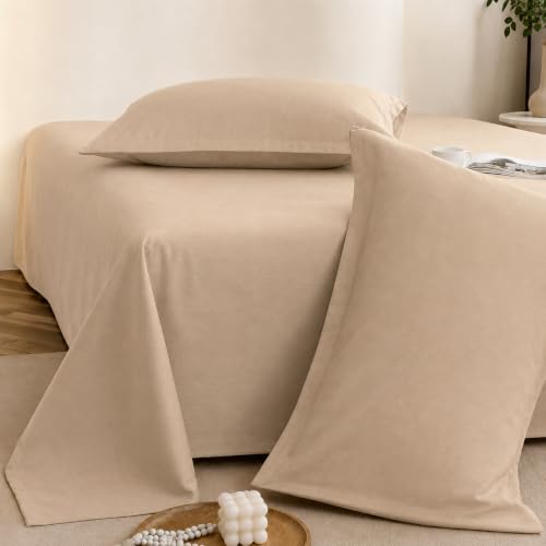 Image of Cortina Cloud Cotton King Size Bedsheet with 2 Pillow Covers | Super Soft, Breathable & Skin-Friendly Bedsheet for Double Bed King Size with Solid Design | (270x250 cm) (Beige, King)