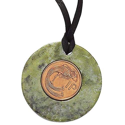 SAGEFINDS Connemara Marble Irish Penny Necklace, Lucky Penny from Ireland, Pendant for Women, 18” Cord