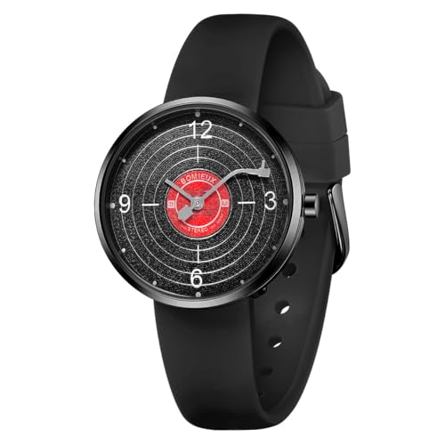 L LAVAREDO Creative Musical Black Vinyl Record Watch for Mens Analog Wrist Watch with Cool Dial for Teens Birthday Christmas Gifts