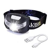 USB Rechargeable LED Headlamp, HFAN Head Lamp 1X White, 2X Red Super Bright, Waterproof, Lightweight Headlamps with SOS for Running, Walking, Camping, Reading, Hiking, Outdoor sports etc (Black)