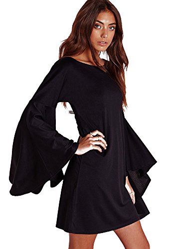 VIVICASLTE Women's USA Long Flare Bell Sleeve Blouse Mini Dress2
