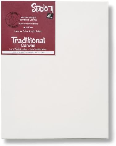 Studio 71 Medium Weight Traditional Stretched Canvas – 14” x 18” Painting Canvas for Oil or Acrylic Paints, Triple Acrylic Primed Wood Frame Canvas, Acid-Free
