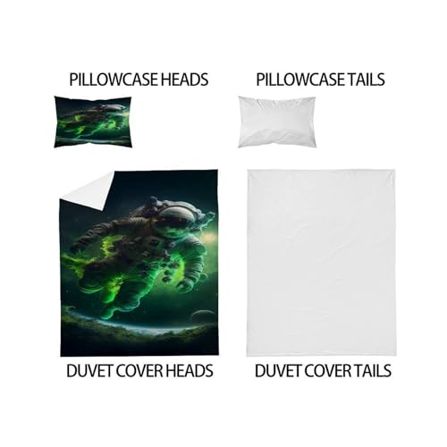 Housse de couette 135x200 verte astronaute parure de lit microfibre 2 pcs