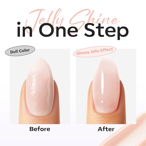 Image of modelones Nude Builder Nail Gel Top Coat, 15 ML No Wipe Ultra Gloss Jelly Gel Polish Apex Building Nails Strengthener Extension Neutral Color Nail Art Long Lasting Soak Off U V Manicure Gift for Women