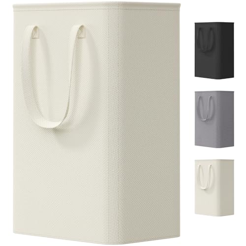 Lifewit Slim Laundry Hamper, Narrow Small Laundry Basket with Handle for Dirty Clothes, Collapsible Tall Thin Laundry Bin for Bathroom Bedroom Dorm College, 50L, White