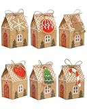HUVZOR 24pz Scatole Regalo Natale Casetta Cartone, Scatoline Natalizie Biscotti Caramelle Pensierini Calendario dell’avvento con 24 Tag