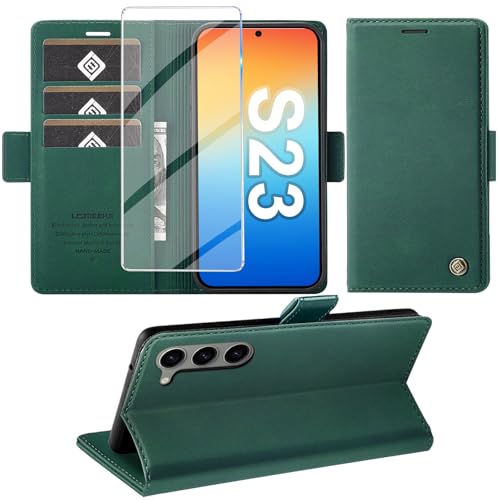 Giyer Handyhülle für Samsung Galaxy S23 5G Hülle mit Schutzfolie, Standfunktion Kartenfach Wallet Premium Leder Schutzhü...