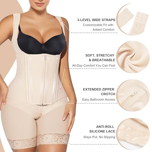 Image of SHAPERX Fajas Colombianas Shapewear for Women Tummy Control Body Shaper Postpartum Butt Lifter with Zipper and Hooks