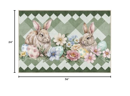 Image of cotiled Area Rug for Living Room, Washable Non-Slip Large Area Rug, Indoor Floor Carpet Low Pile Soft Boho Farmhouse Rug for Bedroom Dining Room Green 2x3